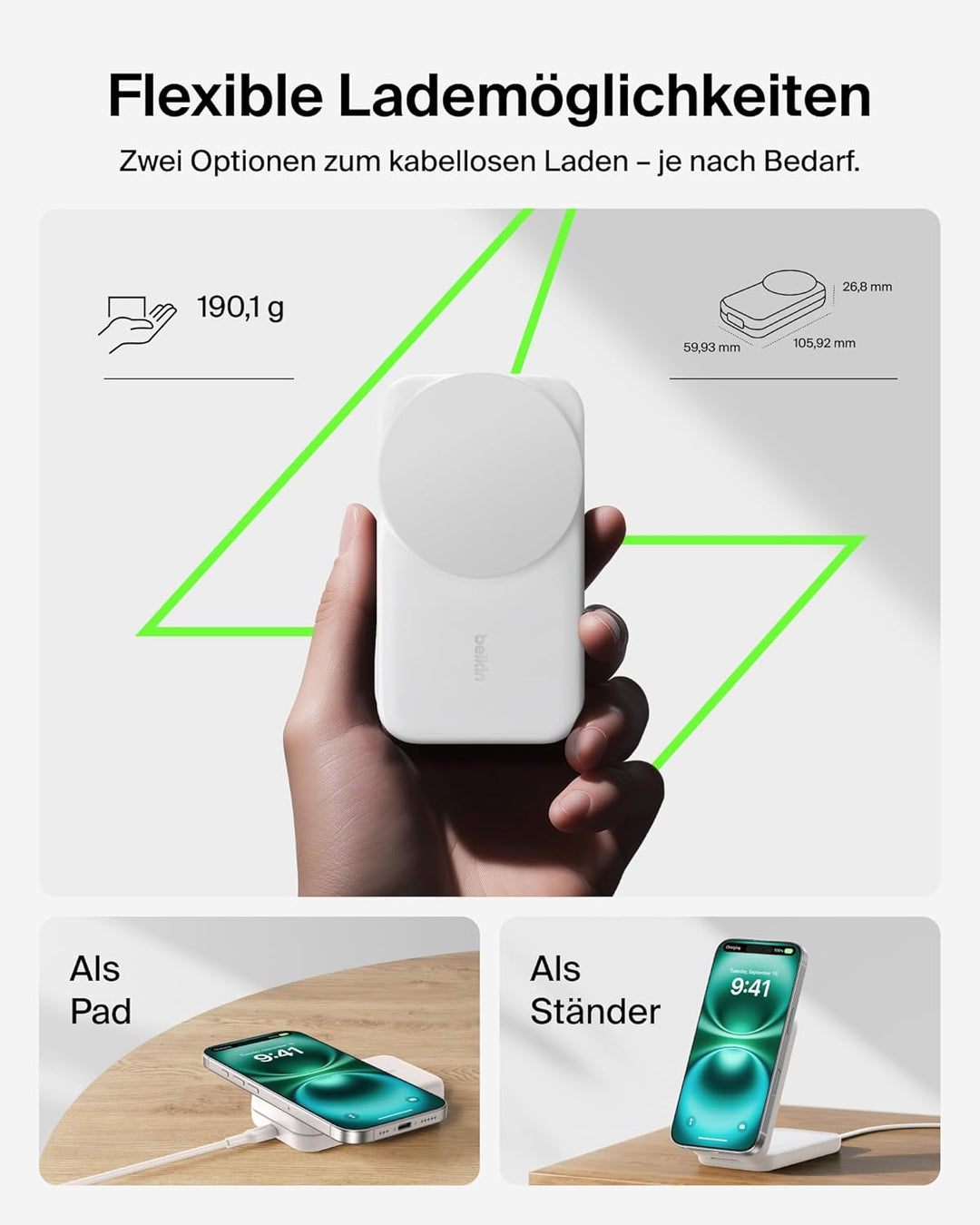 Belkin UltraCharge 3 in 1 Ladestation mit Qi2.2, 25W, Ladegerät MagSafe Kompatibel, Induktive Ladest
