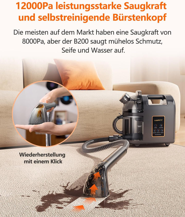 Uwant B200, Polsterreiniger Gerät, 1900W, Dampfreinigungsfunktion | Für Teppiche, Sofas, Vorhänge, K