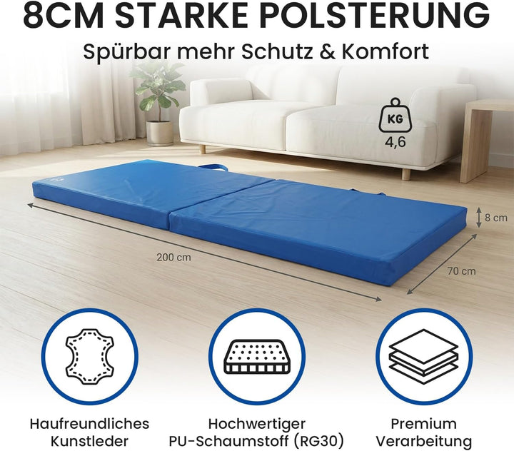 Jeflex – Klappbare Weichbodenmatte & Turnmatte 1 Mal klappbar - 200 x 70 x 8 cm - MADE IN GERMANY/Gy