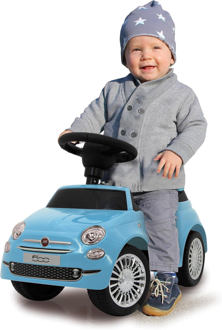 JAMARA 460327 - Rutscher FIAT 500 blau - offiziell lizenziert, Kofferraum unter der Sitzfläche, Schu