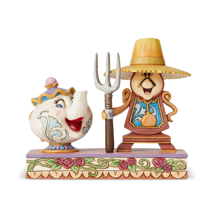 Disney 6002813 Traditions Cogsworth and Mrs Potts Figurine, Cogsworth and Mrs Potts