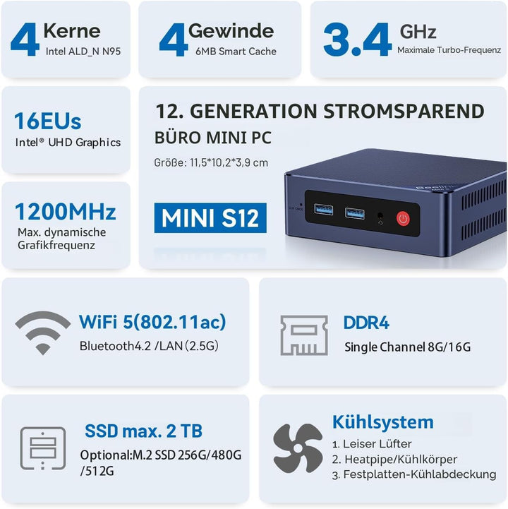 Beelink MINI-S13 Mini PC, Intel Twin Lake-N150 Processor (bis zu 3.60GHz) Mini Computer Windows 11 H