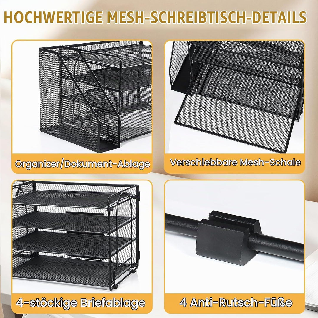 4-Trays Desktop File Organizer, Mesh Office Desk Supplies Organizer Dokument Brieffachhalter mit Sch