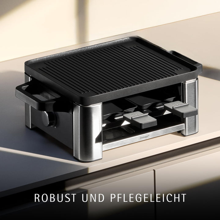 WMF Lono Raclette Grill mit Pfännchen und Schiebern, Raclette 4 Personen, 870 W, edelstahl