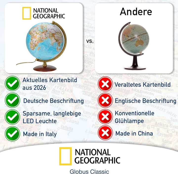 National Geographic - Leuchtglobus im klassischen Stil - 30cm Globus mit stabilem Standfuss und Meta