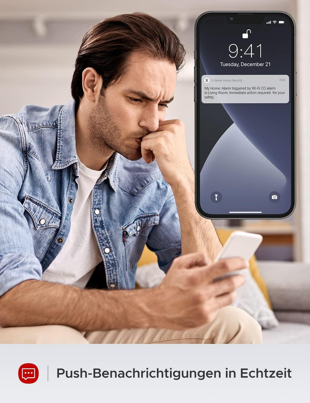 X-Sense Smart-Kohlenmonoxidmelder, WLAN-Kohlenmonoxidmelder, Echtzeit-Push-Benachrichtigungen über X