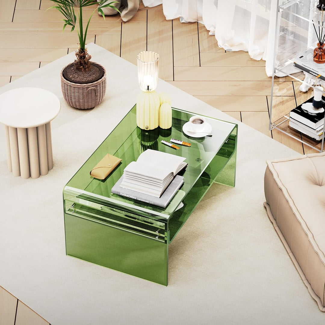 Acryl Couchtisch für Wohnzimmer, Wohnzimmertisch Beistelltisch Transparent, Lucite Tisch mit Offenem