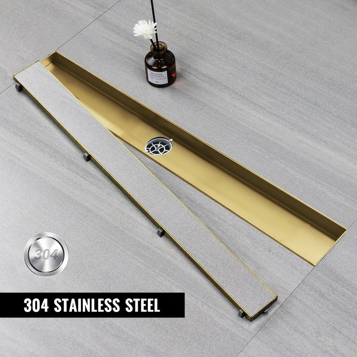 Duschrinne 50 cm, Gold Befliesbar Duschrinne extra flach, Edelstahl Bodenablauf Komplettset mit 360°