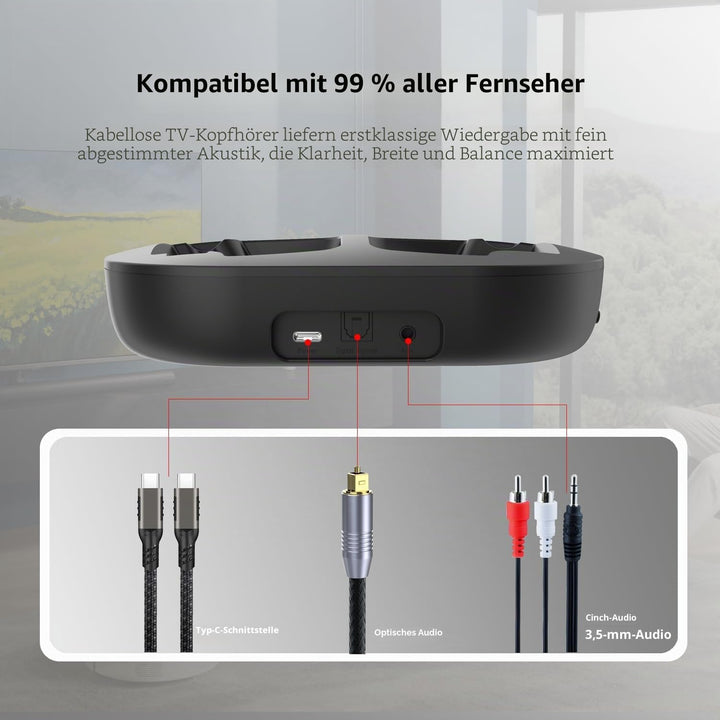 Kabellose TV Kopfhörer, TV Kopfhörer Kabellos für Senioren mit Transmitter Ladestation, Bluetooth Ko