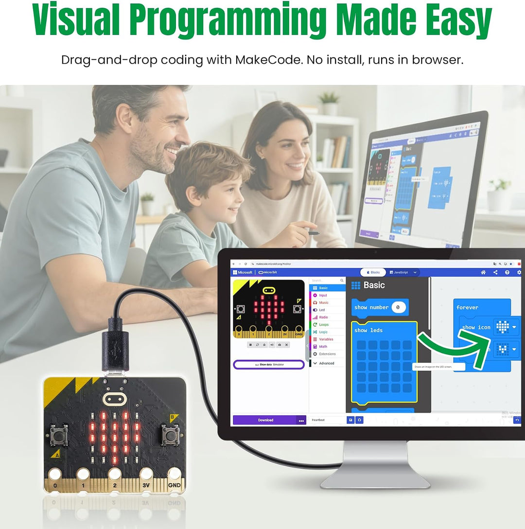 KEYESTUDIO BBC Micro:Bit Go für Micro bit Starter Set mit V2 Microbit Board, Batteriehalter, Micro-U