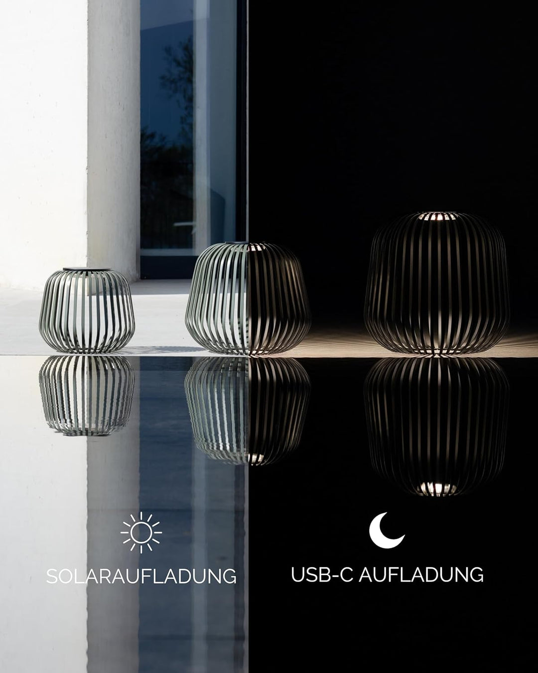 LUUK Studio Schlichte Solarlampe mit USB-C Backup für Garten und Terrasse, kabellose LED Balkonleuch