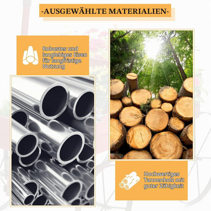 RELAX4LIFE Blumenständer mit 4 Rädern aus Metall, Pflanzwagen aus Massivholz, Holzwagen bis zu 15 kg