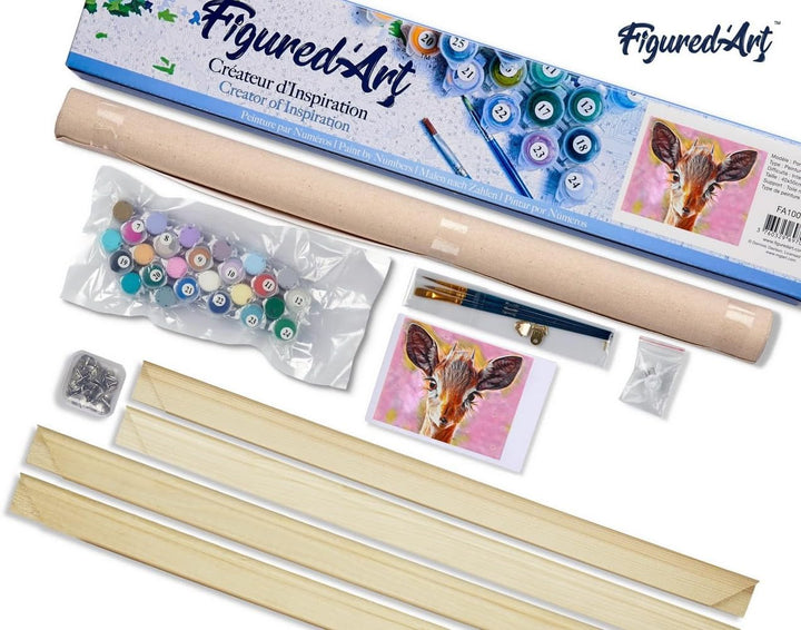 Figured'Art Malen Nach Zahlen Erwachsene Mit Rahmen Süsse Hirschkuh - Paint by Numbers Basteln DIY B