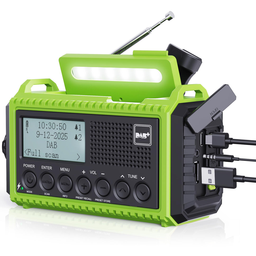 Kurbelradio DAB Radio, Baustellenradio mit Akku 5000mAh Wiederaufladbare, UKW/DAB Plus Radio, Akku R