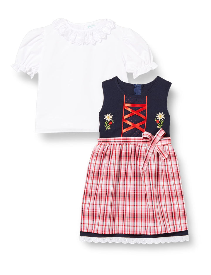 Schrammel Blumenrankerl Schürze Festliches Kinderdirndl Edelstickerei 122-128 Blau-rot Sood, 122-128