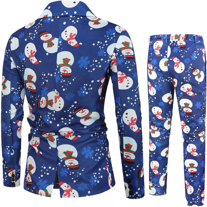 Zhiyao Herren Lustige Weihnachtsanzug 2-Teilig Slim Fit Button Verschiedene Drucke Formal Weihnachte