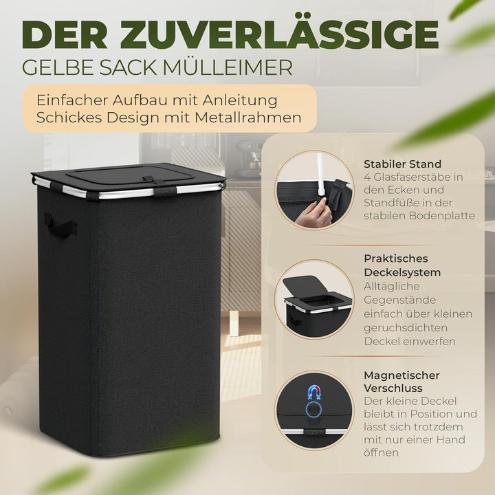 COTTARA® gelber Sack Ständer Mülleimer mit Deckel magnetisch Müllsackständer für Gelber Säcke mit Me