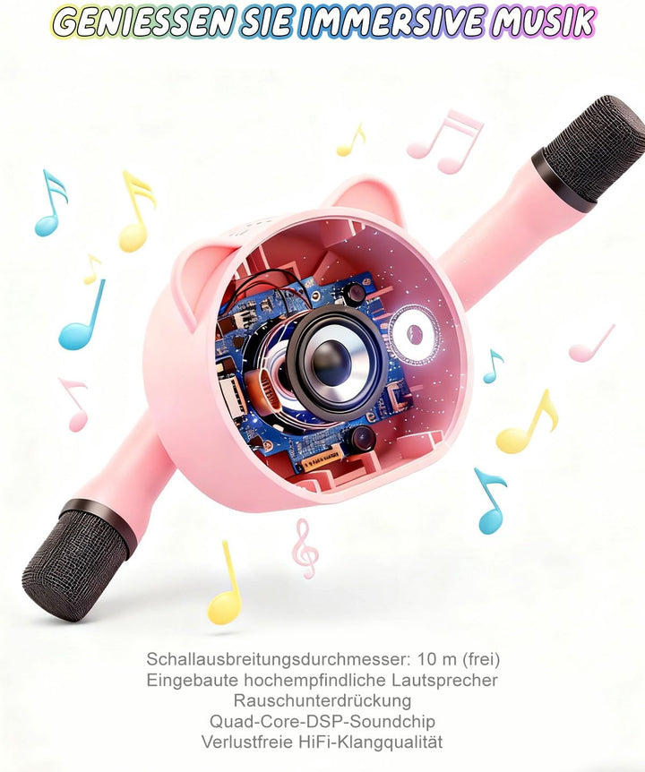 Kinder Karaoke Maschine mit 2 Bluetooth Mikrofonen, 5 Stimmverzerrer-Effekten, RGB Partylicht, Tragb