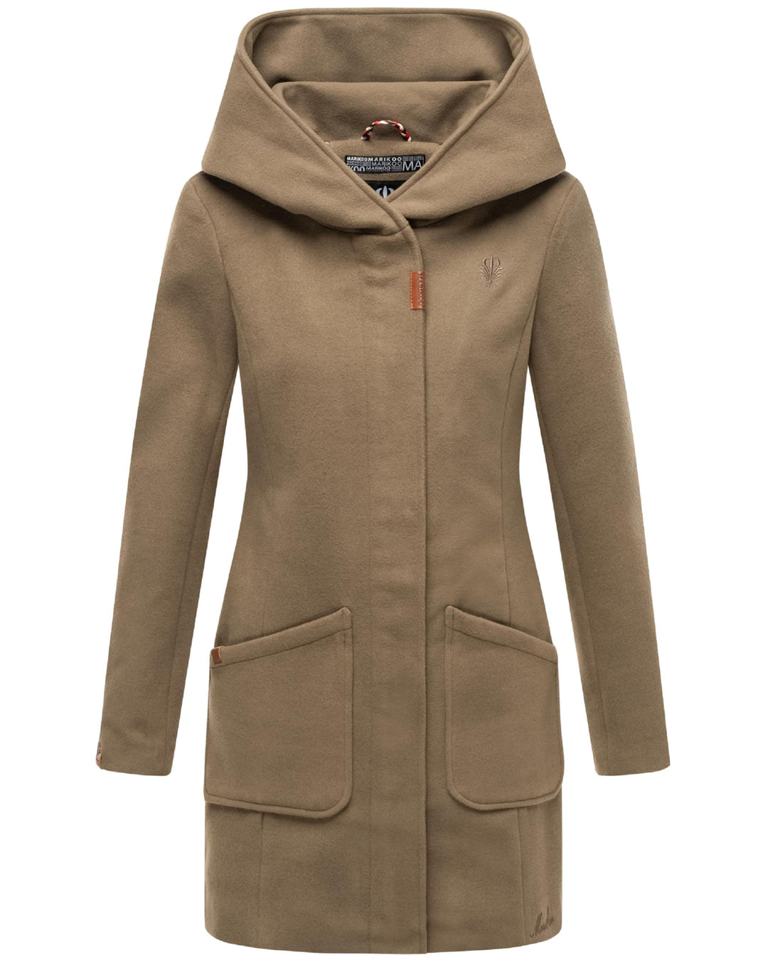 MARIKOO Damen Mantel in Wolloptik Warmer Trenchcoat mit Kapuze Maikoo XS-5XL, S Stone Brown