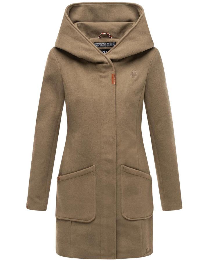 MARIKOO Damen Mantel in Wolloptik Warmer Trenchcoat mit Kapuze Maikoo XS-5XL, S Stone Brown