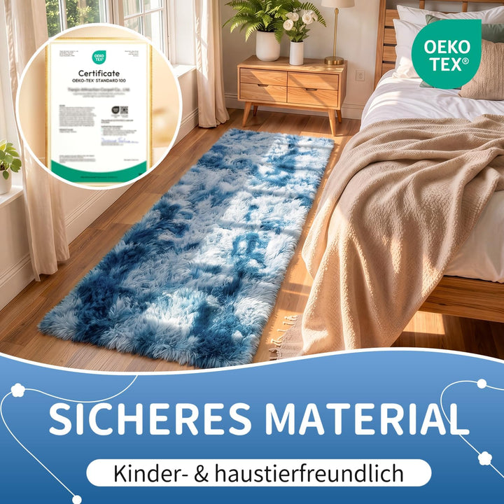 VOFUSHON Wohnzimmer Hochflor Teppich,Shaggy Flur Läufer Teppich Modern Flauschiger Weich Bunte Batik