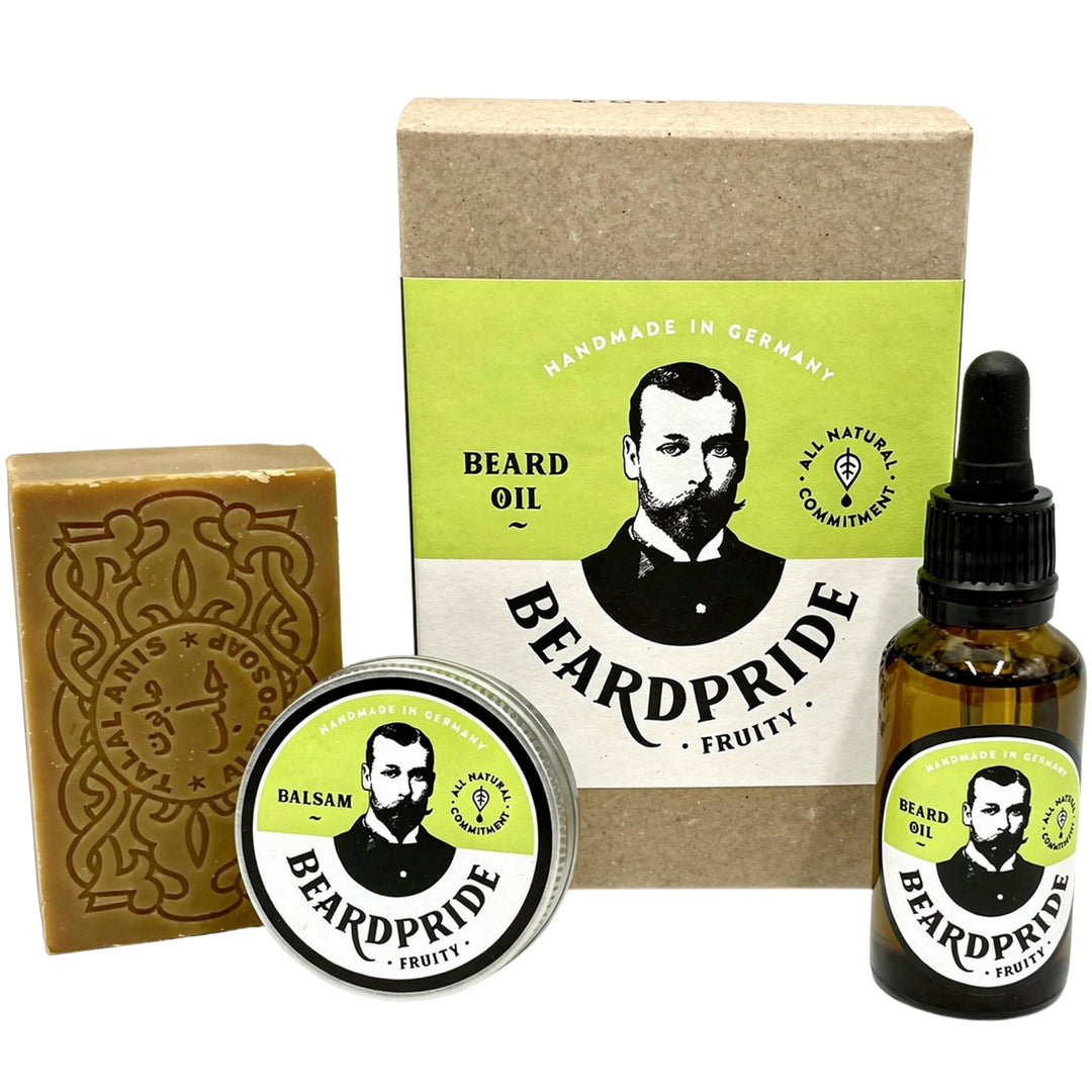 Beardpride® Bartpflege Set für Männer | Bartöl + Bartbalsam + Bartseife | Das perfekte Herren Gesche
