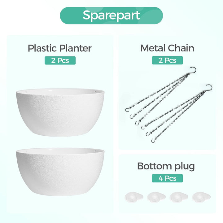 T4U Blumentopf Hängend Plastik 2er Set, Φ25CM Hängetopf Pflanzen Weiss, Blumenampel mit Haken Rund,