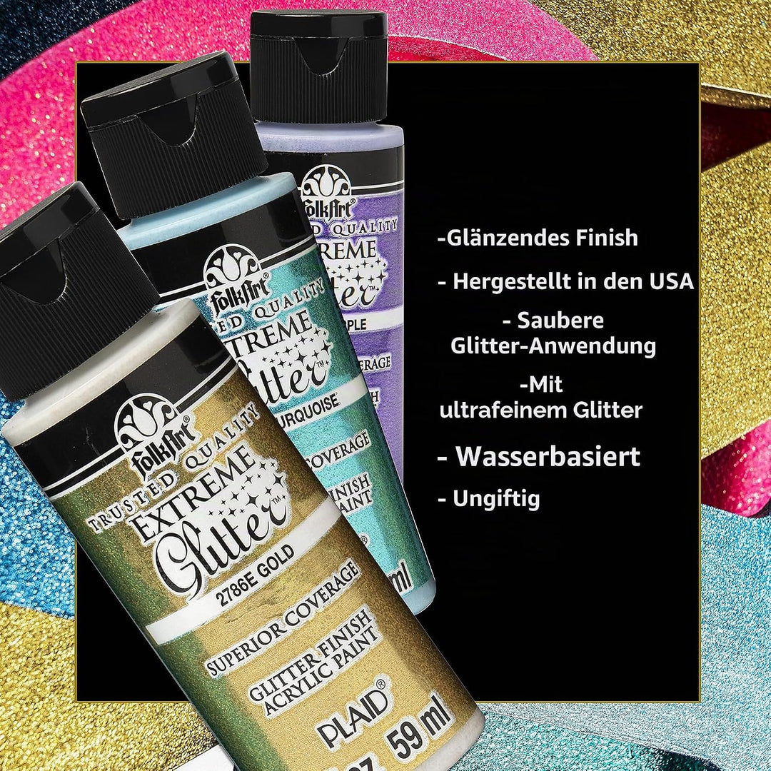 FolkArt Extreme Glitzer-Farben-Set, 10 Farben, 57 ml Extremer Glitzer.