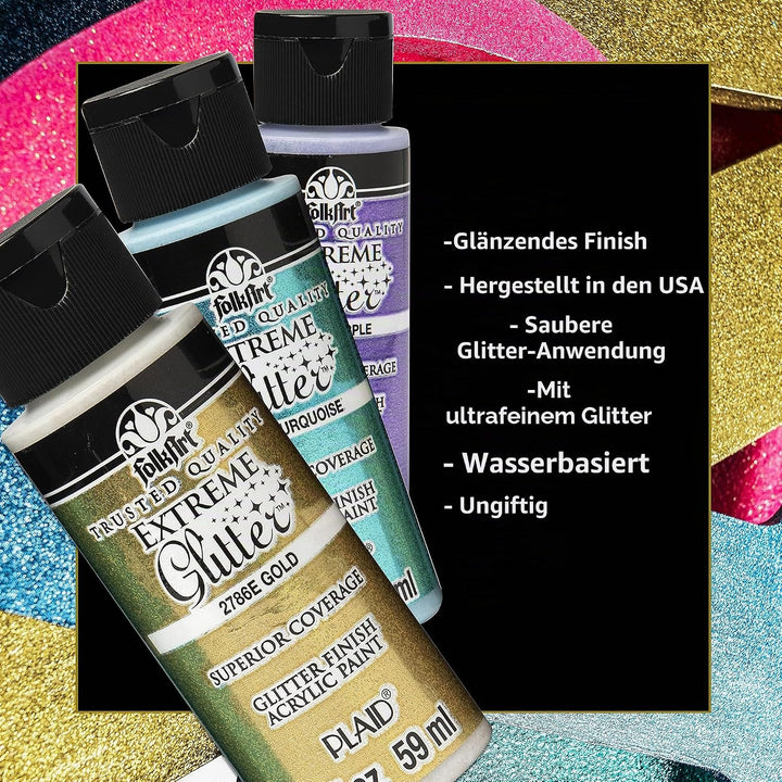 FolkArt Extreme Glitzer-Farben-Set, 10 Farben, 57 ml Extremer Glitzer.