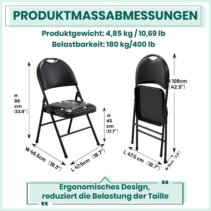Klappstuhl 2er Set mit gepolstertem PU-Leder und Griff, Ultraviolette Geschosspolster&amp;Stabilem Metal