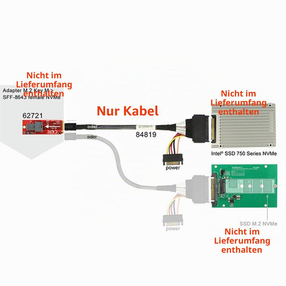 chenyang CY Mini SAS HD SFF-8643 zu U.2 U2 SFF-8639 NVME PCIe SSD-Kabel für Mainboard SSD 750 P3600