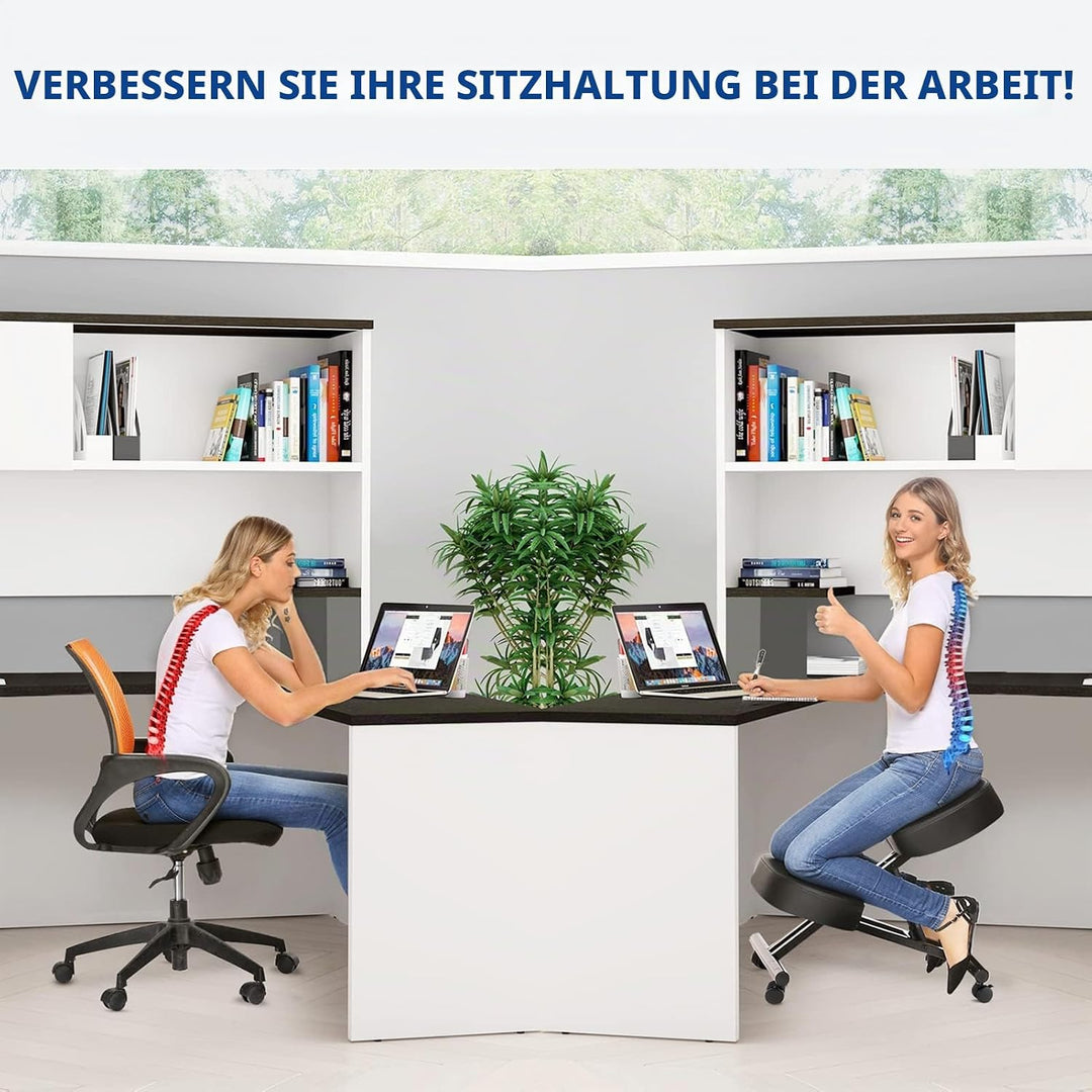 Himimi Ergonomischer Kniestuhl - Kunstleder - Dicke Bequeme Schaumstoffpolster - Bremsrollen, Verste