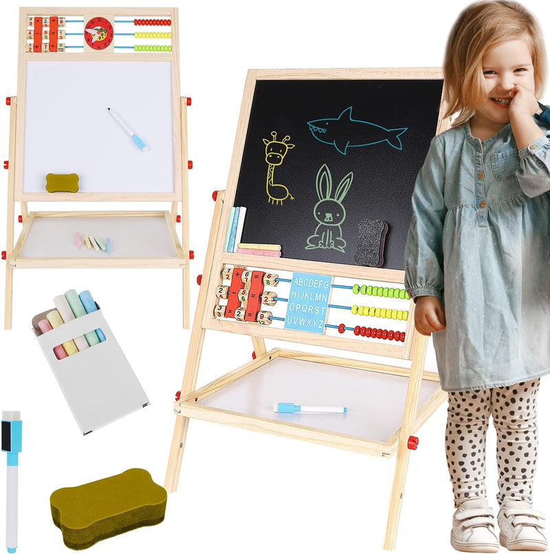 Faltbare Kindertafel Doppelseitig Kreidetafel Whiteboard mit Zubehör Holz 22472