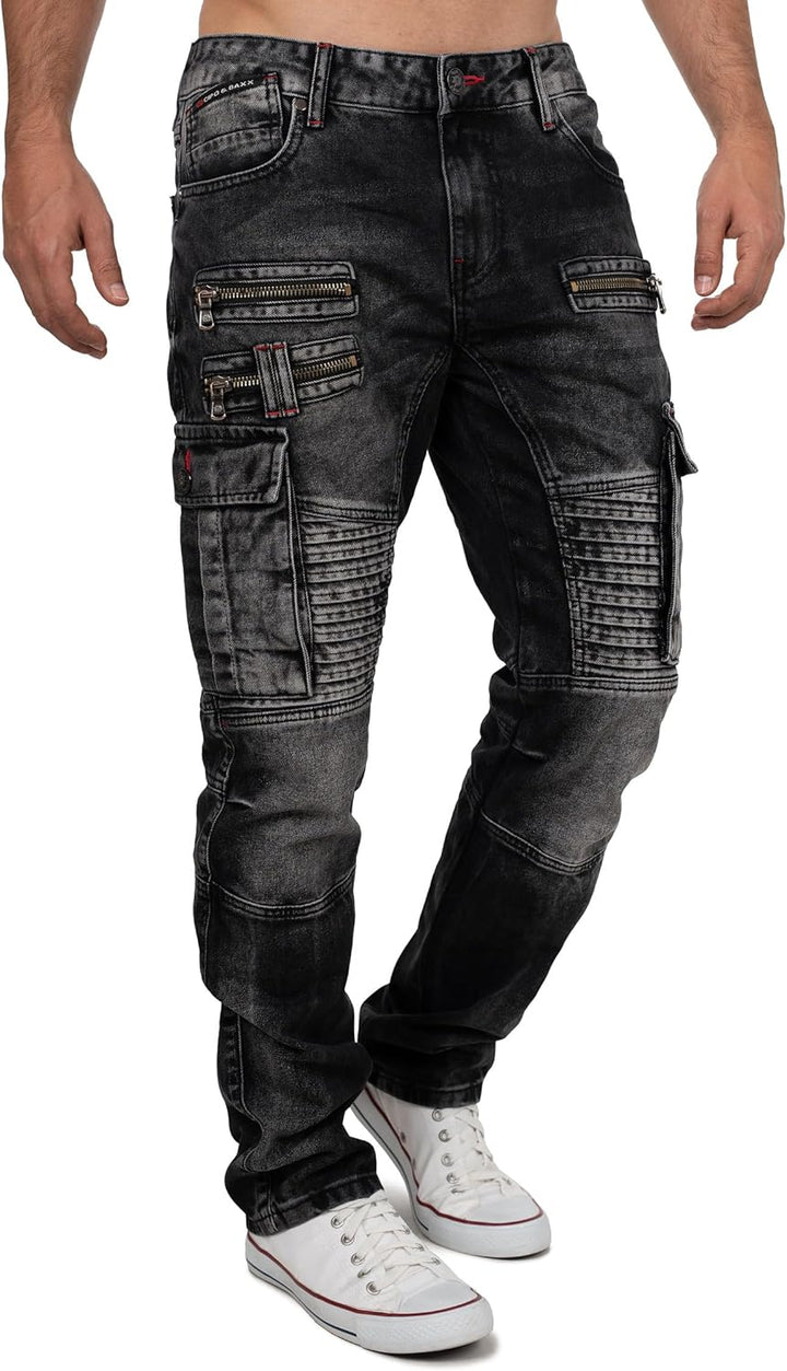 Cipo & Baxx Herren Jeans im Bikerstyle – Regular Fit oder Slim Fit | Stone Washed Denim mit Ziernäht