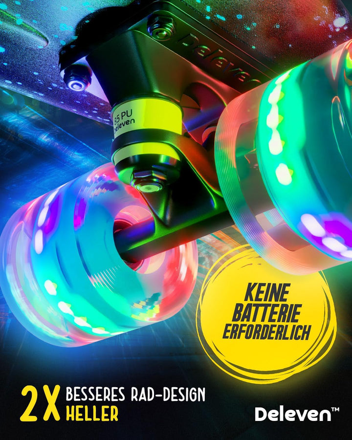 Deleven Skateboard mit Tragetasche, LED Rollen, Skate Tool und ABEC 7 Lager - Kinder Erwachsene Anfä