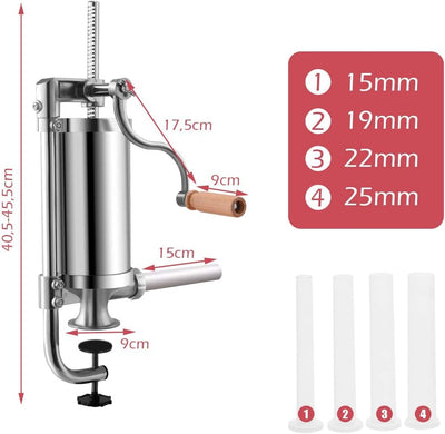 GIANTEX Wurstfüller 1,5L/3L/3,6L/6L, Manuelle Wurstmaschine Wurstfüllmaschine, Wurstspritze aus Edel