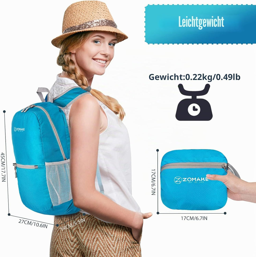 ZOMAKE Ultraleicht Faltbarer Rucksack Packbare Backpacks 20 L, Kleiner Faltbar Rucksäcke Wanderrucks