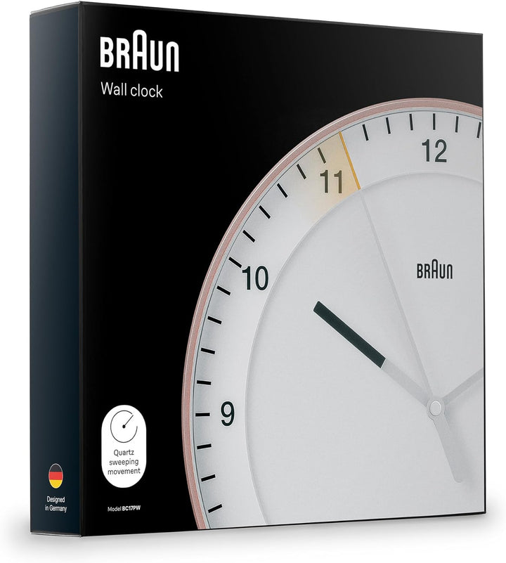 Braun Klassische grosse analoge Wanduhr geräuschlosem Sweep-Uhrwerk, leicht ablesbar, 30 cm Durchmes