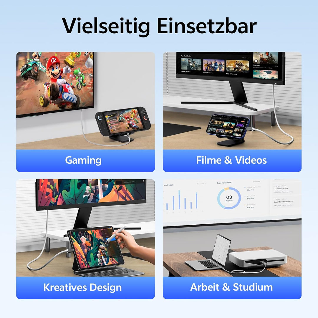 Switch 2 Dock, Tragbare Docking Station für Nintendo Switch 2/1/OLED, USB C auf HDMI Kabel Adapter m