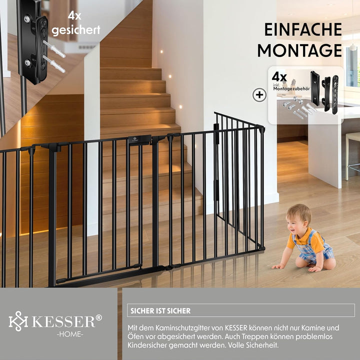 KESSER® Kaminschutzgitter mit Tür 305 cm Metall Ofenschutzgitter Laufgitter Laufstall Absperrgitter