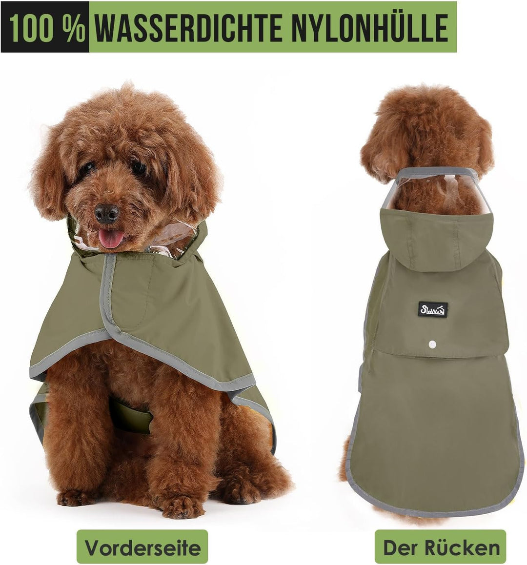 Hunderegenmantel, Leichter Wasserdichter Regenmantel mit Kapuze für kleine, mittlere & grosse Hunde,