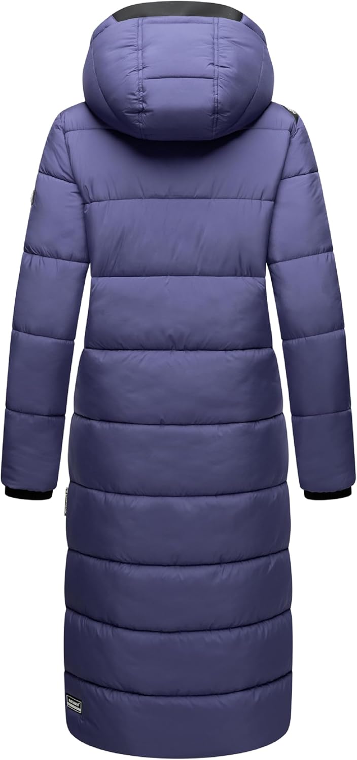 Navahoo Damen Wintermantel Warmer Steppmantel lang mit Abnehmbarer Kapuze Isalie XS-XXL XS Blue Viol
