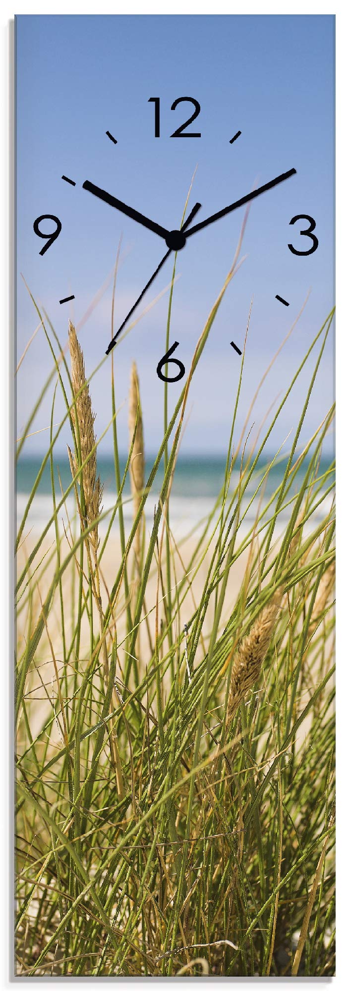 ARTLAND Wanduhr ohne Tickgeräusche Glas Quarzuhr 20x60 cm Rechteckig Lautlos Strand Ostsee Meer Land