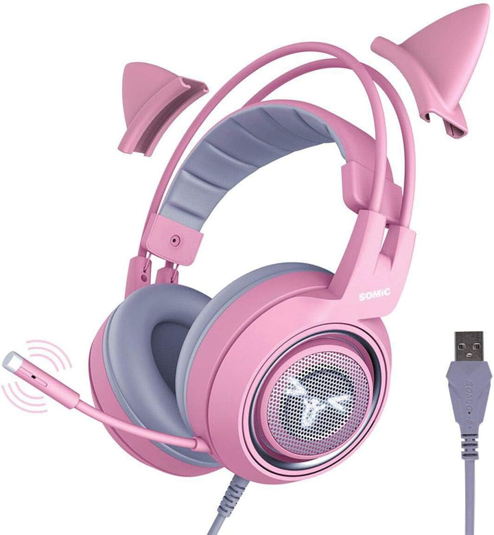 Somic G951rosa Rose Kat Gaming Headset Kopfhörer mit Virtuell 7.1 Klingen und LED Licht, Mikrofon fü