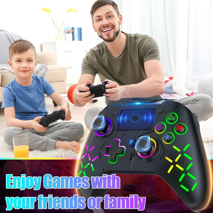 Bonacell RGB Wireless Controller für Ps5/PC/P4, Motor-Vibration/6-Achsen-Sensor/Turbo/3,5-mm-Audiobu