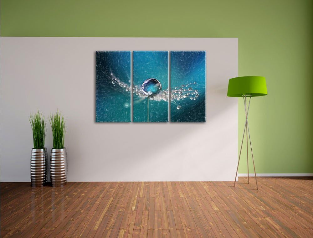 Pixxprint Wassertropfen auf Einer Pusteblume als Leinwandbild/Grösse: 3 Teilig (120x80) cm/Wandbild/