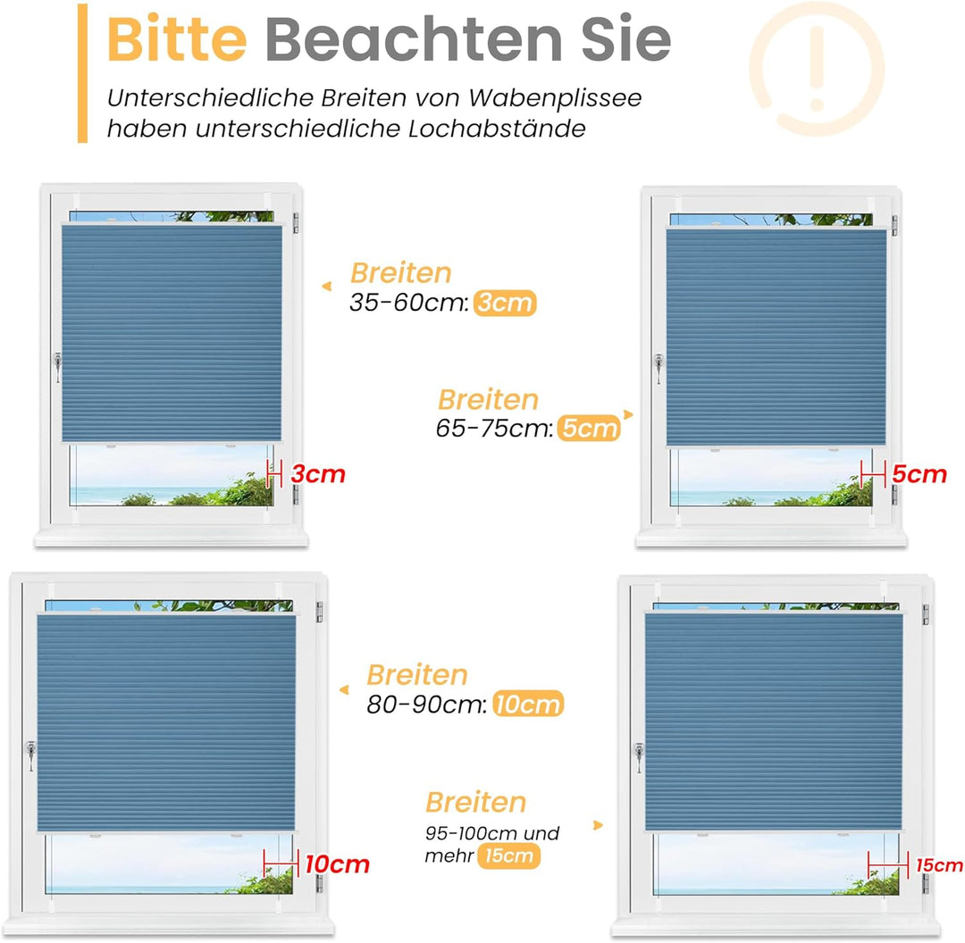 BelleMax Wabenplissee ohne Bohren verdunkelung Thermo plissee klemmfix, Blau-weiss 75x130cm 100% Bli