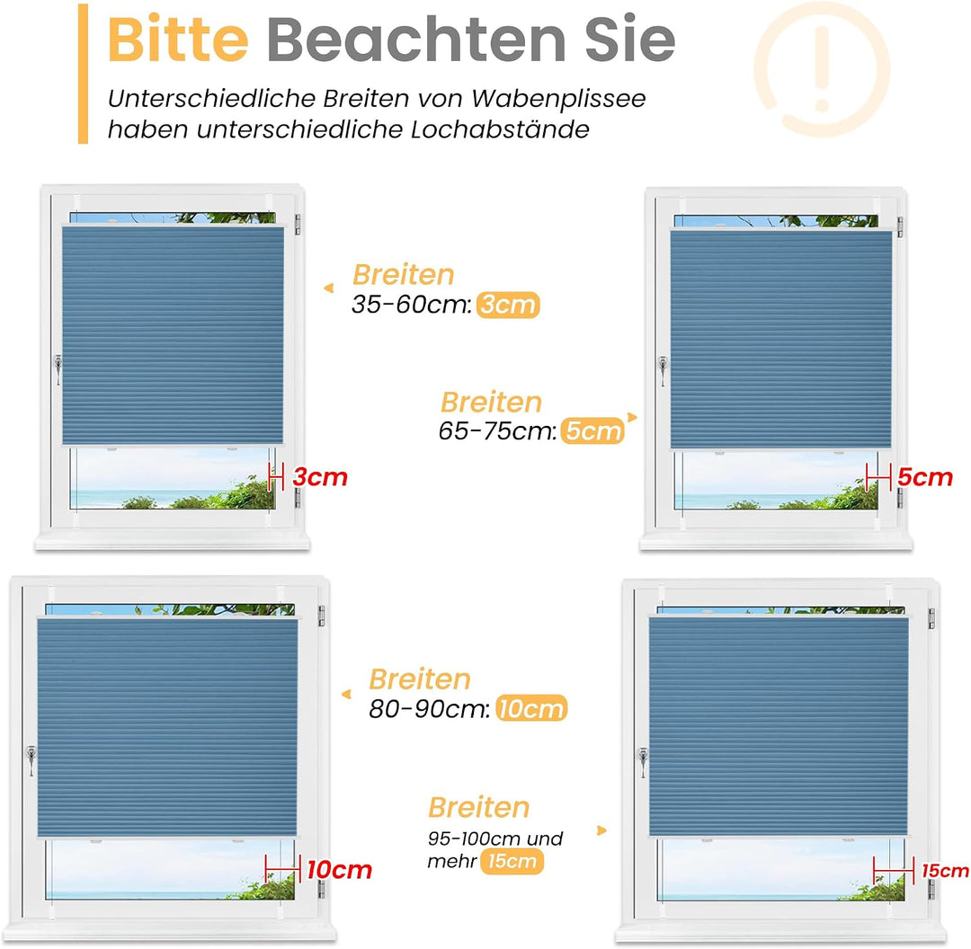 BelleMax Wabenplissee ohne Bohren verdunkelung Thermo plissee klemmfix, Blau-weiss 75x110cm 100% Bli