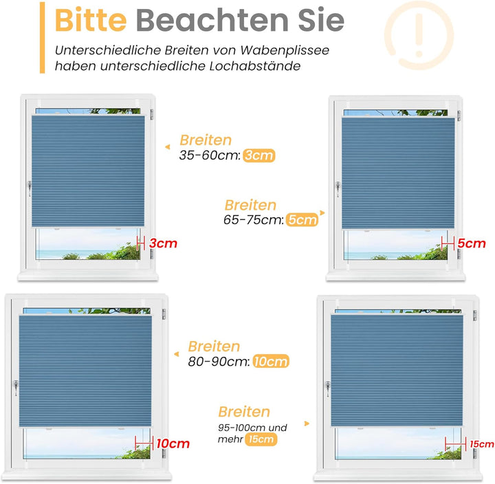 BelleMax Wabenplissee ohne Bohren Verdunkelung Thermo Plissee Klemmfix, Blau-weiss 50x110 cm (BxH),