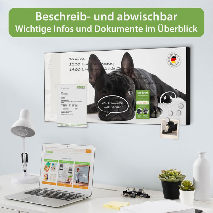 banjado Magnettafel schwarz 78 x 37cm / Magnetwand Metall/Magnetpinnwand als Memoboard/Pinnwand Magn